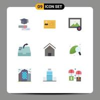 Set of 9 Vector Flat Colors on Grid for home building id send mail Editable Vector Design Elements