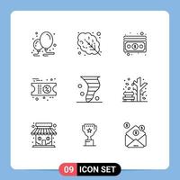 Universal Icon Symbols Group of 9 Modern Outlines of weather blowing dollar air shopping Editable Vector Design Elements