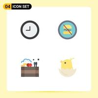 4 Universal Flat Icons Set for Web and Mobile Applications clock farm banned fast chicken Editable Vector Design Elements