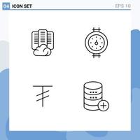 Set of 4 Modern UI Icons Symbols Signs for cloud mongolia server pipe server Editable Vector Design Elements