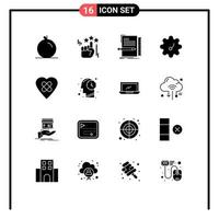 Solid Glyph Pack of 16 Universal Symbols of mind patch file heart vegetable Editable Vector Design Elements