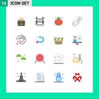 Pack of 16 Modern Flat Colors Signs and Symbols for Web Print Media such as multimedia cd disk tomato comet meteor Editable Pack of Creative Vector Design Elements