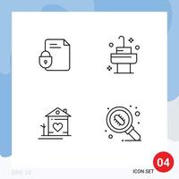 Modern Set of 4 Filledline Flat Colors and symbols such as file house security bath couple Editable Vector Design Elements