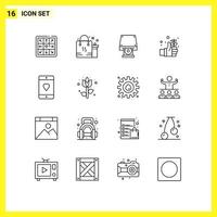 Mobile Interface Outline Set of 16 Pictograms of devices hand dvd safe earth Editable Vector Design Elements