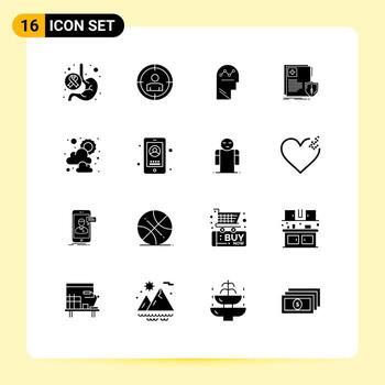 Pictogram Set of 16 Simple Solid Glyphs of health sheild user protection thinking Editable Vector Design Elements