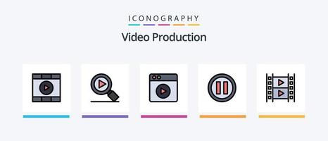 la línea de producción de video llenó el paquete de 5 iconos, incluida la película. cine . película . buscar. diseño de iconos creativos vector