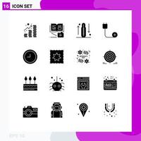 Solid Glyph Pack of 16 Universal Symbols of hardware cord disease computers increase Editable Vector Design Elements