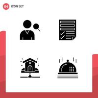 Pack of 4 Modern Solid Glyphs Signs and Symbols for Web Print Media such as employee pipe data paper plumbing Editable Vector Design Elements