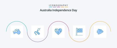 paquete de iconos azul 5 del día de la independencia de australia que incluye. enseñanza. Australia. Oceano. pez vector