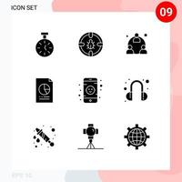 Modern Set of 9 Solid Glyphs Pictograph of graph economy security document network Editable Vector Design Elements