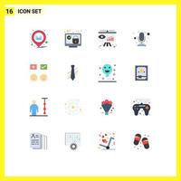 Mobile Interface Flat Color Set of 16 Pictograms of happy record security microphone strategy Editable Pack of Creative Vector Design Elements