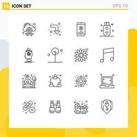 16 Thematic Vector Outlines and Editable Symbols of brain storage mobile money stick memory Editable Vector Design Elements