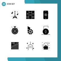 9 Universal Solid Glyphs Set for Web and Mobile Applications key crypto shopping coin speedometer Editable Vector Design Elements