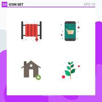 Modern Set of 4 Flat Icons Pictograph of alarm buildings hose cart house Editable Vector Design Elements