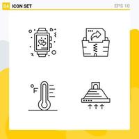 Set of 4 Modern UI Icons Symbols Signs for clock light watch file sun Editable Vector Design Elements
