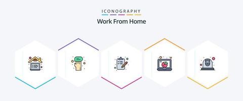 Work From Home 25 FilledLine icon pack including camera. sharing. checklist. meeting. chart vector