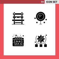 Stock Vector Icon Pack of 4 Line Signs and Symbols for chair date waiting love smiley Editable Vector Design Elements