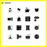 Group of 16 Solid Glyphs Signs and Symbols for event server thumbs up pc computer Editable Vector Design Elements