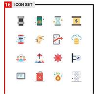 Pack of 16 Modern Flat Colors Signs and Symbols for Web Print Media such as business video loading mobile presentation Editable Pack of Creative Vector Design Elements