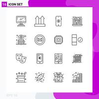 Group of 16 Outlines Signs and Symbols for learning file up economy online Editable Vector Design Elements