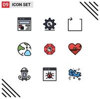 9 User Interface Filledline Flat Color Pack of modern Signs and Symbols of feng shui online arrow networking connect Editable Vector Design Elements