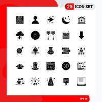 Pictogram Set of 25 Simple Solid Glyphs of security bank arrow star night Editable Vector Design Elements