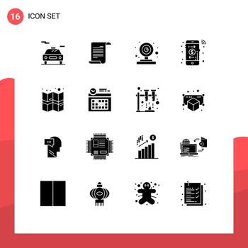 Set of 16 Modern UI Icons Symbols Signs for calendar location web gps online Editable Vector Design Elements
