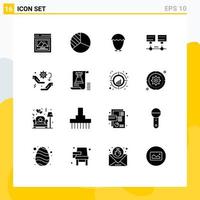 Pack of 16 creative Solid Glyphs of setting setup egg hand server Editable Vector Design Elements