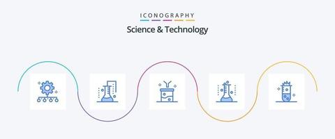 paquete de iconos azul 5 de ciencia y tecnología que incluye matraz de laboratorio. matraz químico. ciencia de la materia. información en bruto. filtrado de datos vector