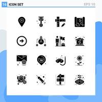 Pack of 16 Modern Solid Glyphs Signs and Symbols for Web Print Media such as button point tools pin location Editable Vector Design Elements