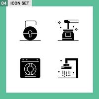 Mobile Interface Solid Glyph Set of 4 Pictograms of key help security oil online Editable Vector Design Elements