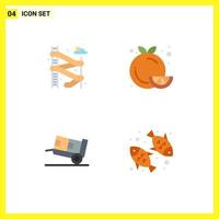 paquete de 4 iconos planos creativos de carro de mano deslizante dieta alimentos saludables envío elementos de diseño vectorial editables vector