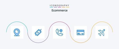 paquete de iconos azul 5 de comercio electrónico que incluye avión. comercio electrónico comercio electrónico pagos tarjeta de crédito vector