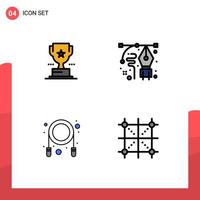 Filledline Flat Color Pack of 4 Universal Symbols of cup jump achievement drawing skipping Editable Vector Design Elements