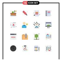 Modern Set of 16 Flat Colors and symbols such as diploma open book meal education back to school Editable Pack of Creative Vector Design Elements