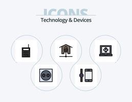 diseño de iconos del paquete de iconos llenos de línea de dispositivos 5. productos dispositivos. casa inteligente. copiador. ordenador portátil vector