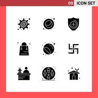 9 User Interface Solid Glyph Pack of modern Signs and Symbols of printing print shield labels holiday Editable Vector Design Elements