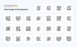 paquete de iconos de 25 líneas de diseño y desarrollo web vector