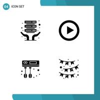 Group of 4 Solid Glyphs Signs and Symbols for internet hosting celebrate video cook party Editable Vector Design Elements