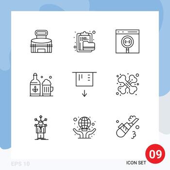 grupo de 9 esquemas modernos establecidos para el desarrollo de archivos de cerveza de taza codificando elementos de diseño de vectores editables