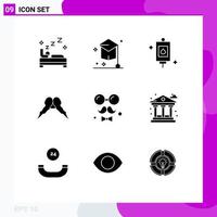 Modern Set of 9 Solid Glyphs and symbols such as men movember university hipster treatment Editable Vector Design Elements