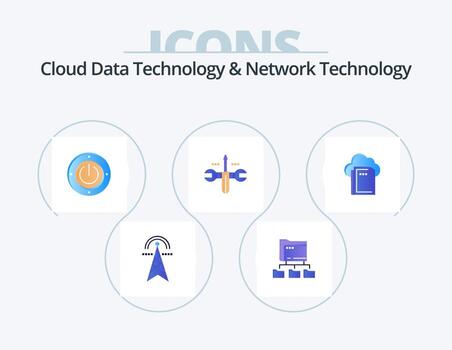 tecnología de datos en la nube y tecnología de red paquete de iconos planos 5 diseño de iconos. nube. destornillador. informática. informática. informática vector