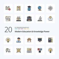 20 Modern Education And Knowledge Power Line Filled Color icon Pack like calculator education desk board classroom vector