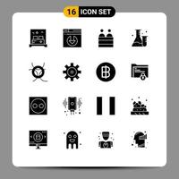 Universal Icon Symbols Group of 16 Modern Solid Glyphs of space danger human science tube Editable Vector Design Elements