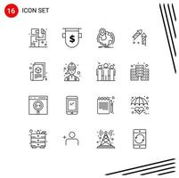 Group of 16 Modern Outlines Set for firecracker china finance fireworks pin Editable Vector Design Elements