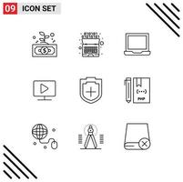 9 Universal Outline Signs Symbols of play computer intelligence monitor preference Editable Vector Design Elements