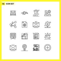 Group of 16 Outlines Signs and Symbols for development coding astronomy app drinks Editable Vector Design Elements