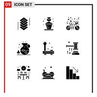 Set of 9 Modern UI Icons Symbols Signs for drink tea pot ice heart Editable Vector Design Elements