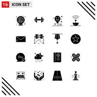 Modern Set of 16 Solid Glyphs Pictograph of email space balloons signal steel Editable Vector Design Elements