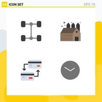 Pictogram Set of 4 Simple Flat Icons of automobile basic barn cash time Editable Vector Design Elements